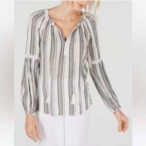 INC Striped Top With Tassles and Lace Detailing